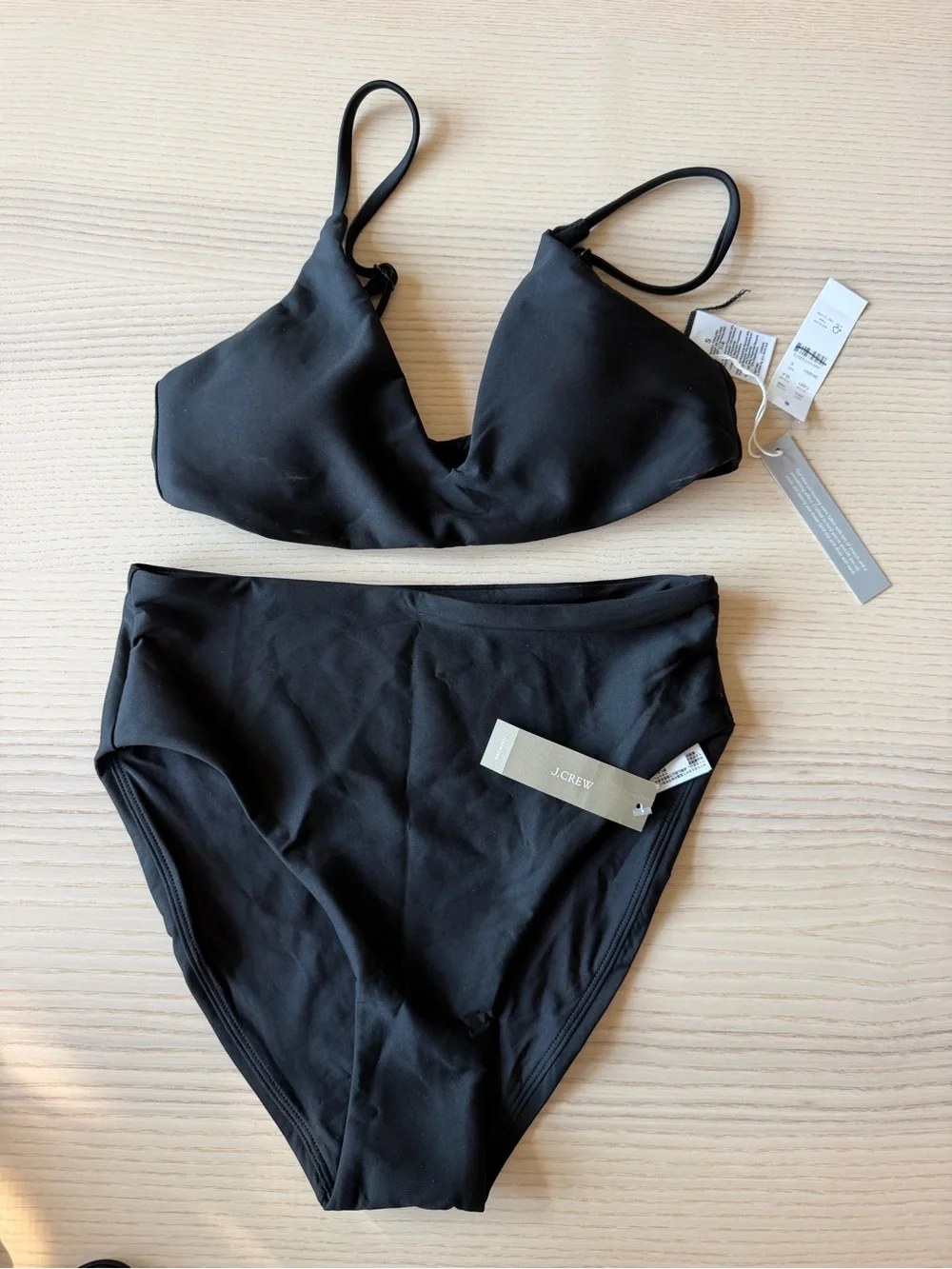 NWT J.Crew Lana Bikini Top & High-Waist Bottoms Set in Classic Sculpt Black – S